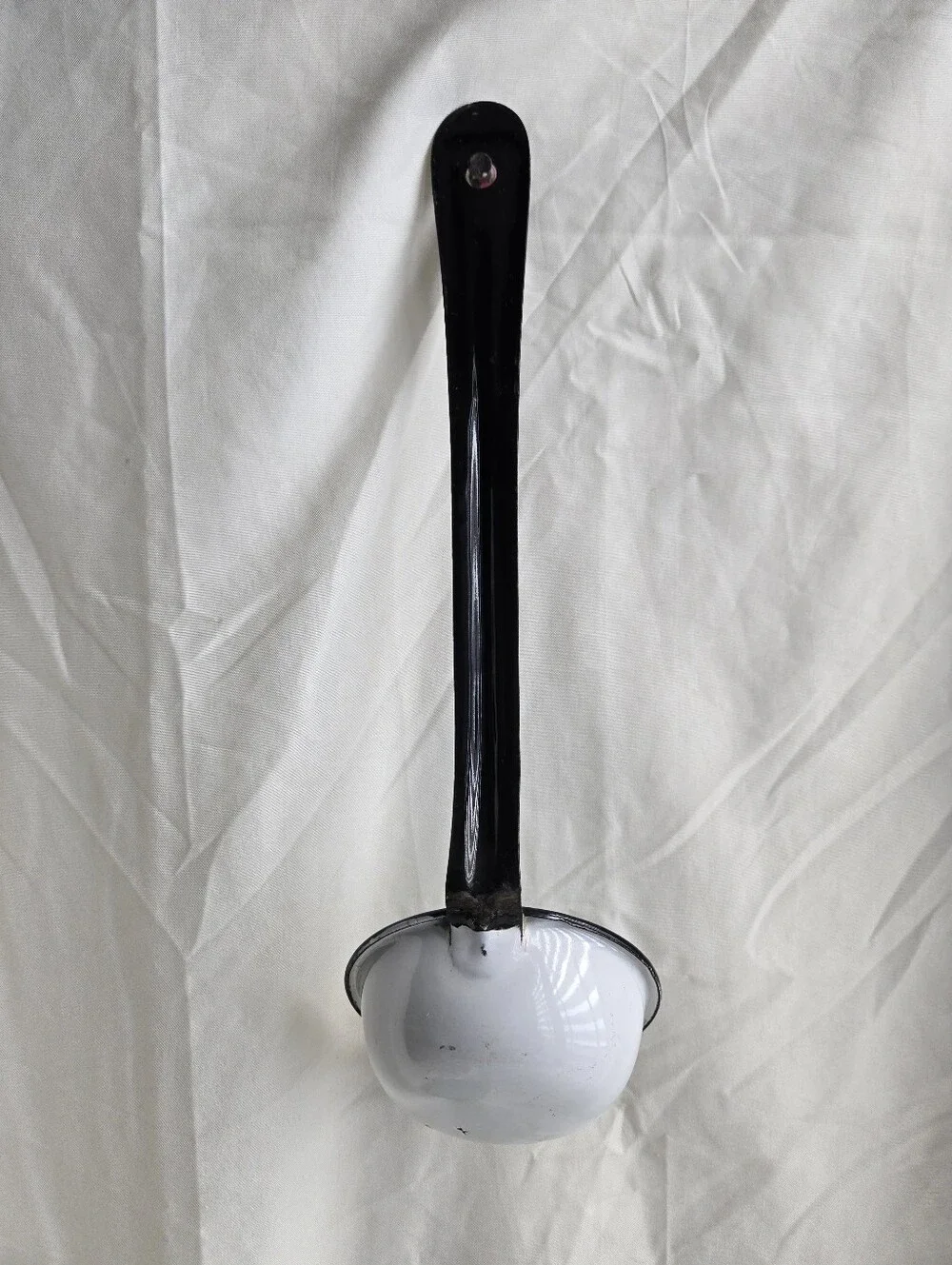 Black and White Enamel Ladle / Vintage Kitchen